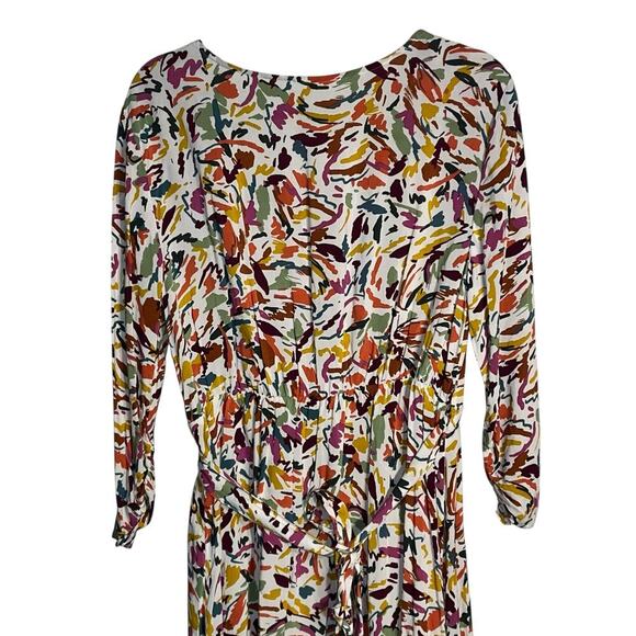 BeachLunchLounge Ruched Sleeve Wrap Midi Dress – Abstract Multi Size M (WPD5090) - Picture 5 of 10